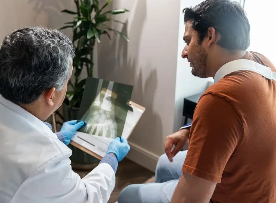 man with doctor looking at xrays