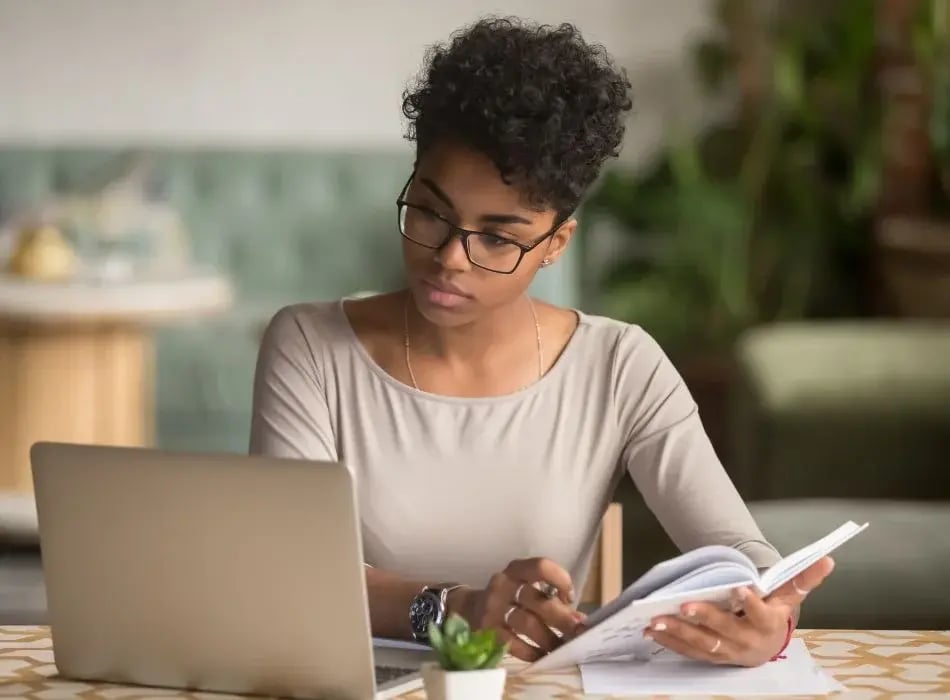 woman researching healthcare